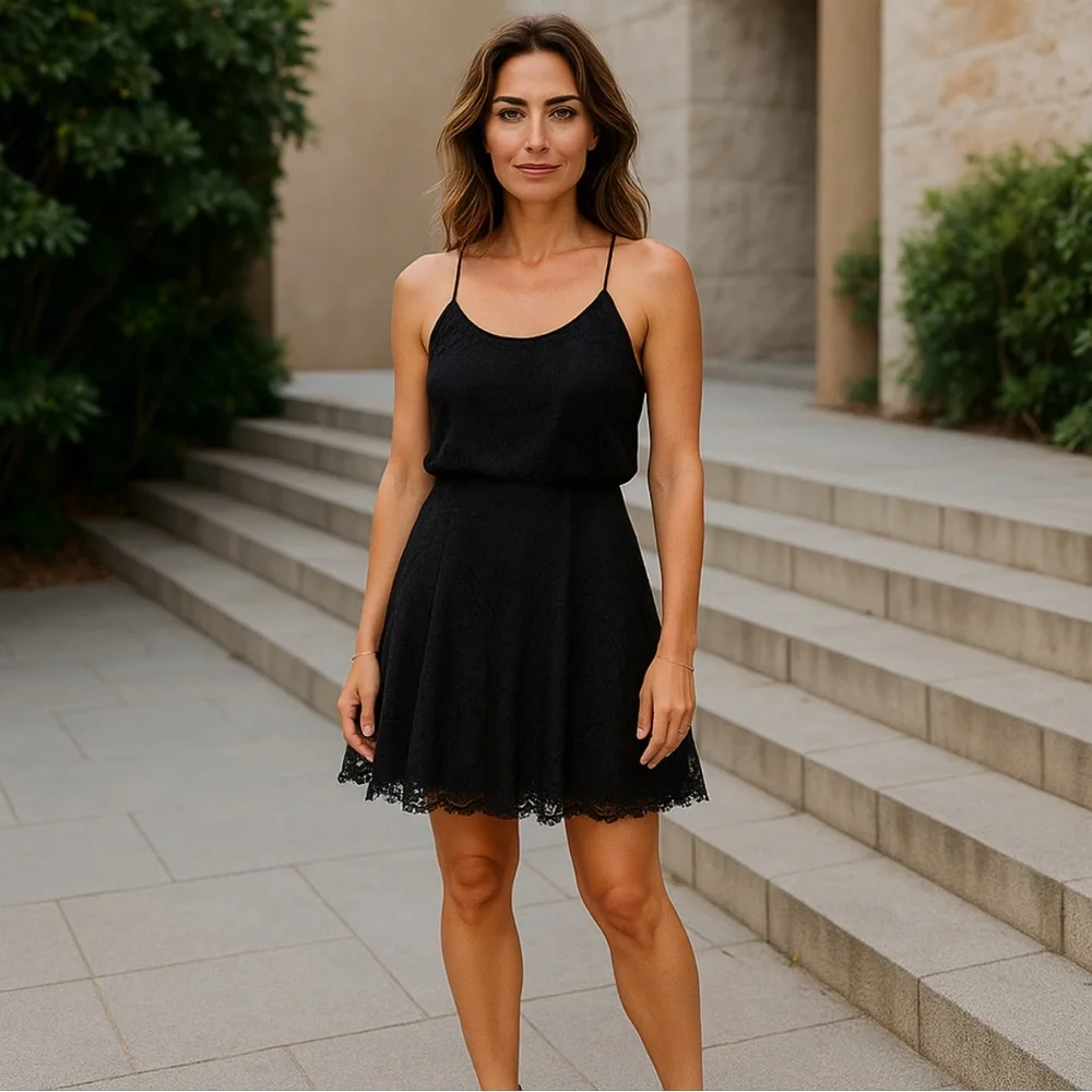 Joie Nanon B black lace sleeveless mini dress - Picture 3 of 16